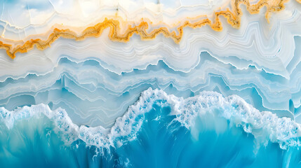 Obraz premium Abstract depiction of ocean waves and sandy shores in vibrant colors and textures.
