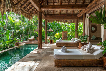 luxury spa salon in the tropics. concept of elite relaxation of soul and body