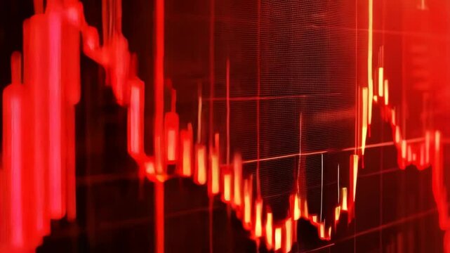 Stock market trends analysis with intense red color palette and dynamic line graphs in a digital display