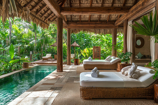 luxury spa salon in the tropics. concept of elite relaxation of soul and body