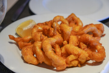 Fried calamari rings on plate spanish appetizer