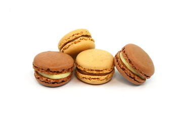 Sweet macarons assorted isolated on white background. Clipping Path. Colorful french macarons isolated 