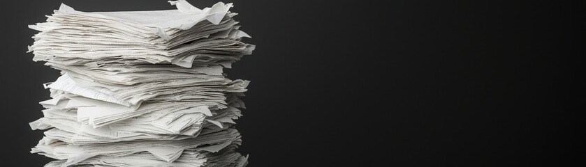 Pile of crumpled papers stacked on a dark background showcasing disorganization and clutter in an office environment