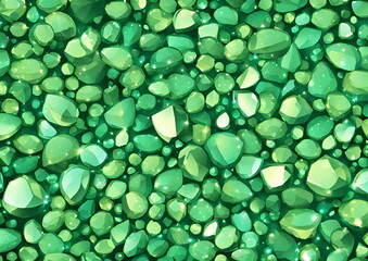 Seamless pattern of sparkling green chrysolite gemstones and crystals.