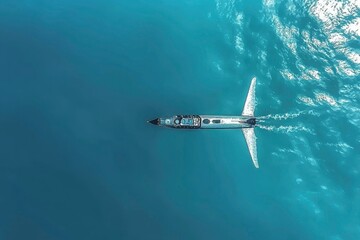 Fototapeta premium Aerial View of Luxury Yacht Cruising on Tranquil Ocean Waters