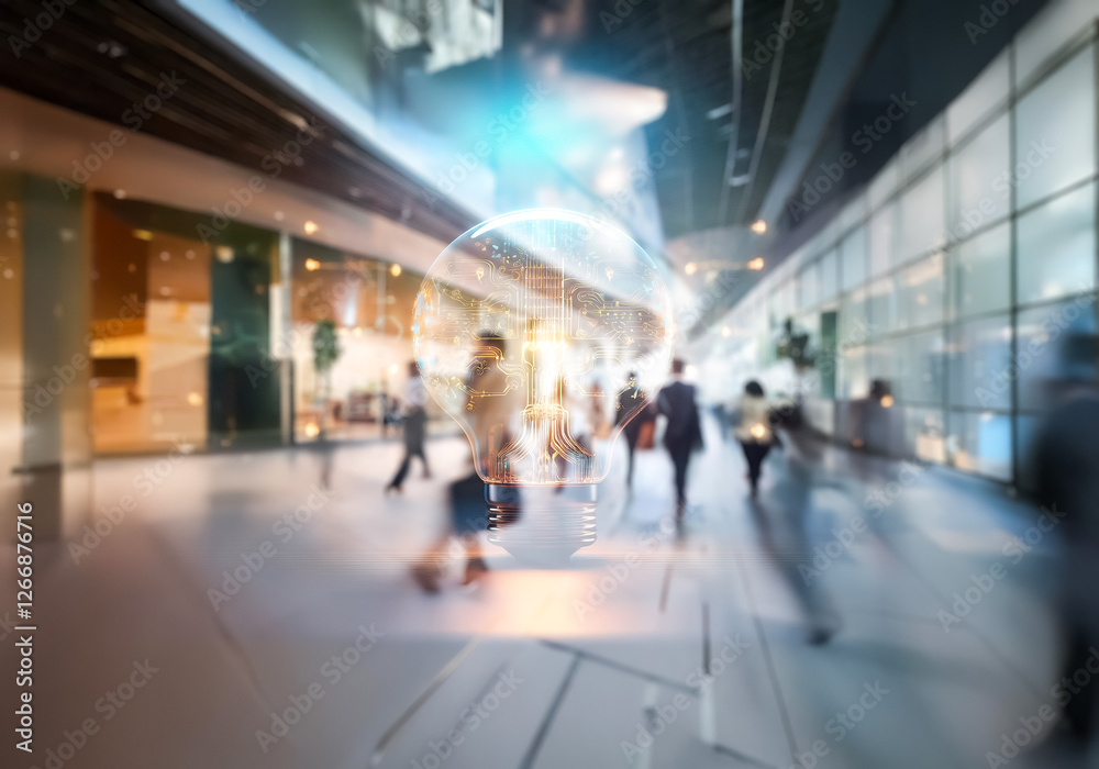 Aufkleber blurred scene of a hong kong commercial building bustling with business activity. people are walking