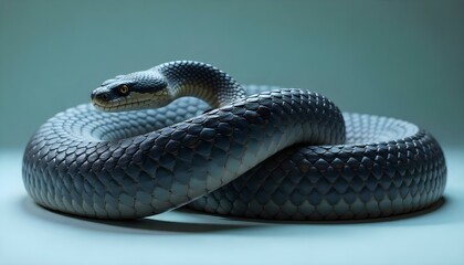 Fototapeta premium Dark Snake Coiled Closeup Studio Photography