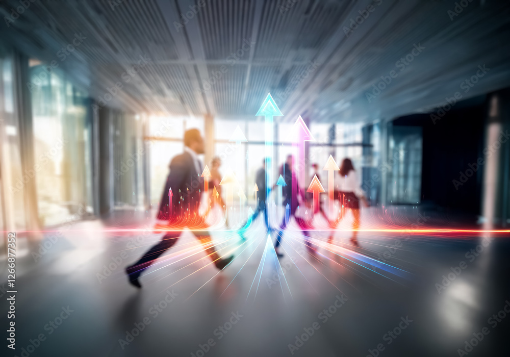 Aufkleber commercial business environment in hong kong. people walking forward in a modern office building wit