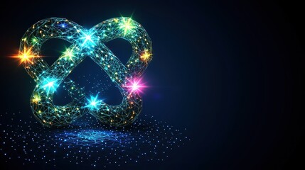 Abstract infinity symbol, glowing, colorful, digital art, dark background