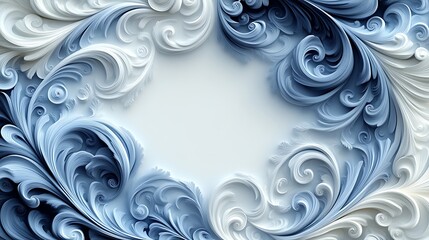 Elegant Blue and White Swirling Floral Frame Design