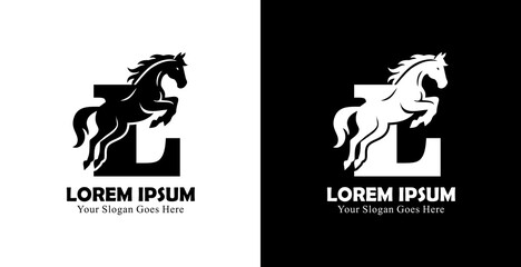 logo design in the form of a jumping horse combined with the letter L