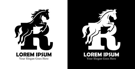 logo design in the form of a jumping horse combined with the letter R