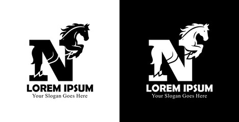 The logo design is in the form of a jumping horse combined with the letter N