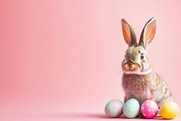 Adorable Bunny with Colorful Easter Eggs