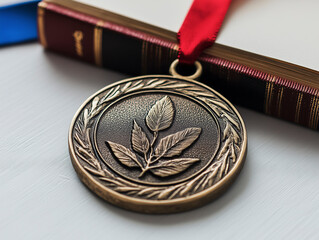 High-resolution image of a course completion medal featuring a book design.