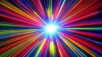 カラフルなレーザー風サンバースト 近未来の雰囲気 背景素材 16:9サイズ AI生成素材