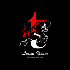 logo design in the form of a jumping bull combined with the letter t