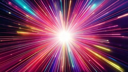Fototapeta premium カラフルなレーザー風サンバースト 近未来の雰囲気 背景素材 16:9サイズ AI生成素材