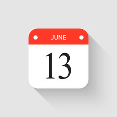 Vector icon page day calendar - 13 June month