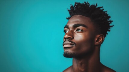 Obraz premium Portrait of a Young Black Man with Dreadlocks Against a Teal Background