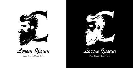 logo design in the form of a silhouette of a man's head combined with the letter C