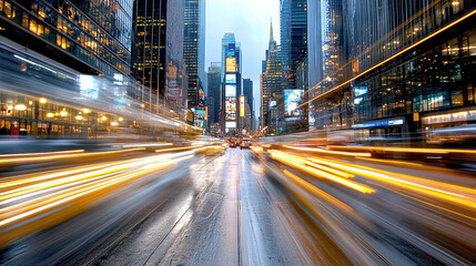 Fototapeta premium vibrant city scene showcasing motion blur of traffic in urban setting