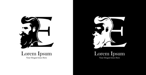 logo design in the form of a silhouette of a man's head combined with the letter E