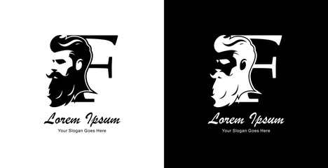 logo design in the form of a silhouette of a man's head combined with the letter F