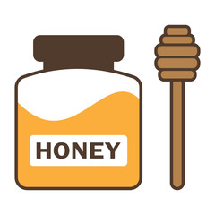 Honey jar icon. Best honey between the jar. Hive sweet honey healthy product organic from beautiful flower. Honey jar isolated on white background. Vector illustration.