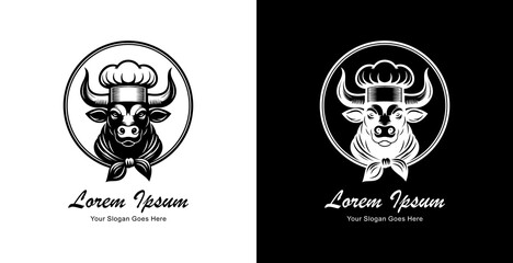 logo design in the form of a bull's head wearing a chef's hat