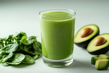Fresh green smoothie with avocado and spinach, vibrant style. 