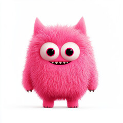 Cute Pink Cartoon Furry Cat with a Playful Look