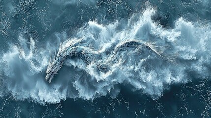 Fototapeta premium Majestic Ice Dragon Emerging from the Ocean Waves - Fantasy Aerial View