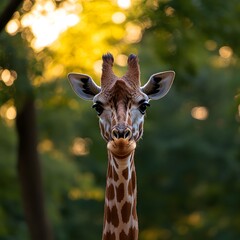Obraz premium Giraffe portrait, zoo, sunset bokeh, wildlife, nature
