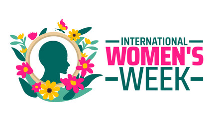 International Women's Week background banner or poster design template. observed every year in March. Holiday concept. Use to any Template, card, poster, placard, template.