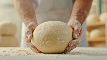 Hands of Baker Skillfully Shaping Fresh Dough on Light Kitchen Surface