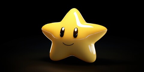 Cute smiling yellow star character with glossy finish and expressive eyes