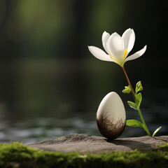 minimalist composition with colorful easter eggs in a row or circle isolated on clean background.many eggs in basket. on white flower raising from ground, as decoration.generative ai image