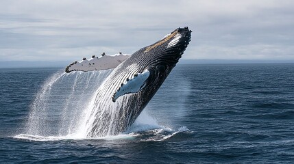 Fototapeta premium A Humpback Whale breaching the ocean’s 