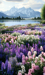 Obraz premium Stunning Mountain Lake Flowerscape