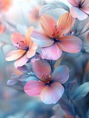 Vibrant flowers bloom with soft pastel tones in a tranquil garden setting during early spring. Generative AI