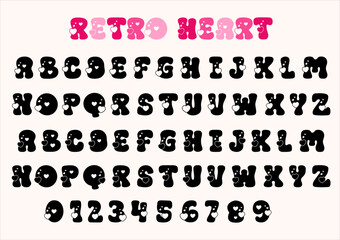 Heart retro Alphabet Letters, Cute Valentine Heart Font Alphabet, letter of alphabet set, Valentine's Day theme, Typography typeface uppercases lowercases and number, wedding font, Vector illustration