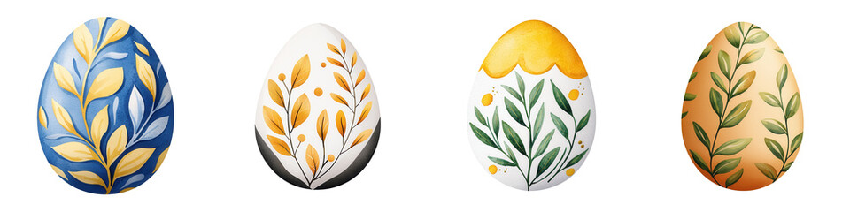 Decorative easter eggs with floral designs spring season art illustration bright background close-up view celebration