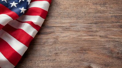 Obraz premium American flag draped on wood; background space for text