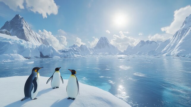 Majestic King Penguins in Antarctica's Breathtaking Glacial Landscape