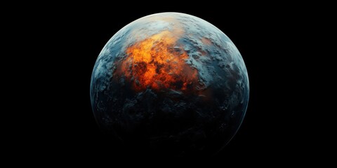 Obraz premium Planet with fiery surface and dark atmosphere showcasing extraterrestrial features