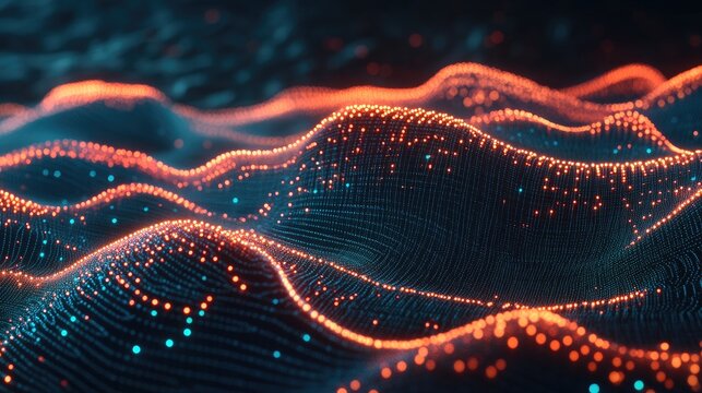 An abstract D scatter plot with glowing data points on a dark background, emphasizing data relationships and trends in scientific research or data science.