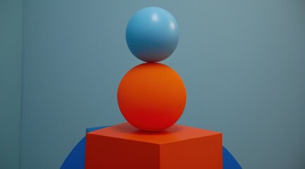 Simple colorful geometric figures composition. Blue background. Education or abstract use