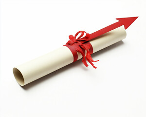 A focused close-up of a diploma alongside an upward arrow, symbolizing educational growth.