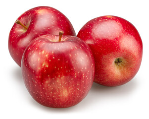 Three ripe red apples on white background. File contains clipping path.